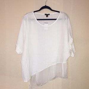 NWT Saks Fifth Avenue White Linen Blouse Size Medium Short Sleeve Boho Beach